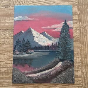 Serene Mountain Landscape Canvas Art - Pink and Blue